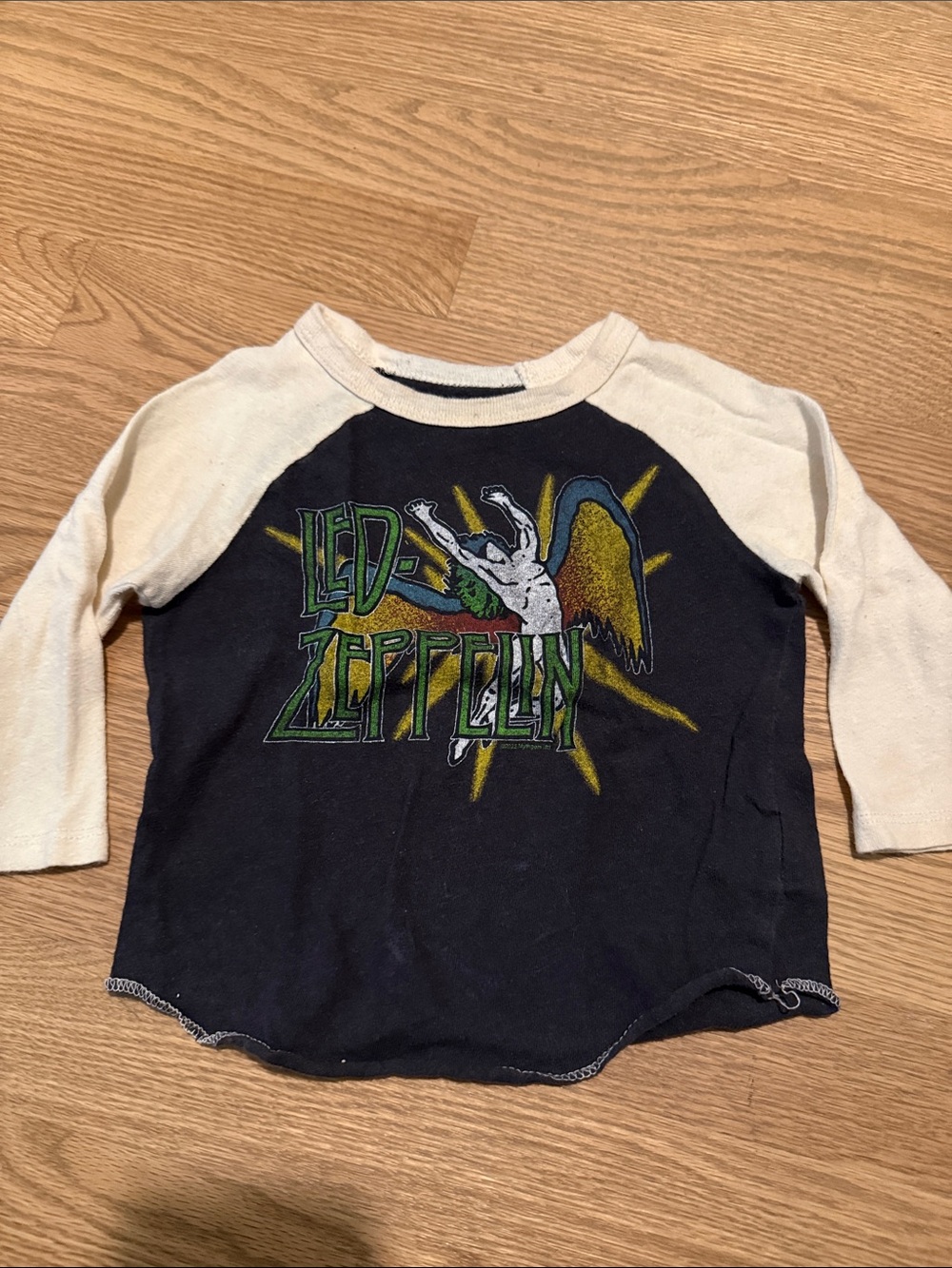 Rowdy Sprout Kids Raglan Tee in Black and Cream with Vintage Band Graphic